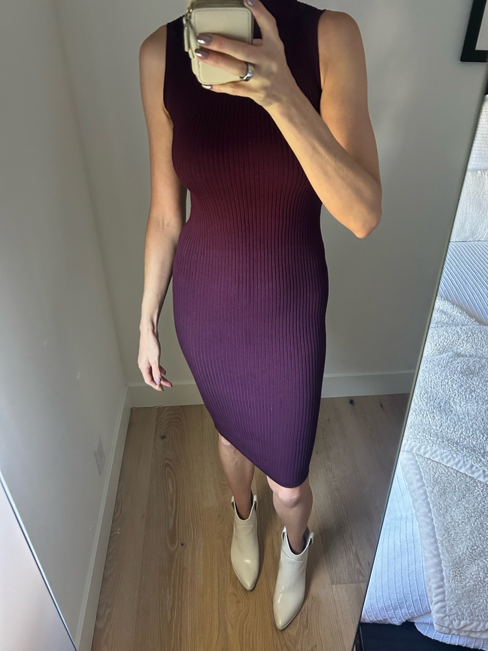 eva mendes for New York & Company Sleeveless Ribbed Midi Dress in Plum
